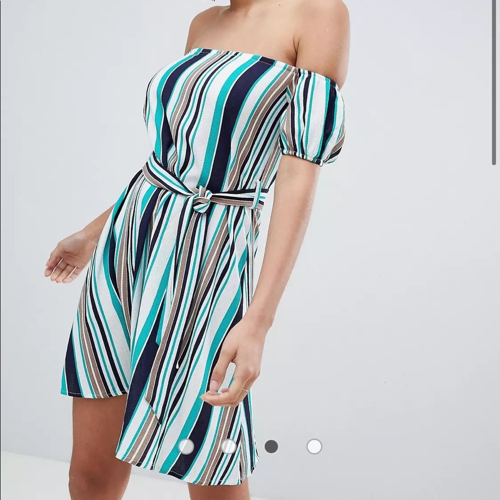 Missguided Striped Bandeau Tie Waist Mini Dress